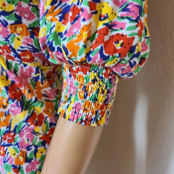 RIXO TARGET FLORAL PRINT PUFF SLEEVE SMOCKED CUFF MIDI DRESS sz 4 - Picture 6 of 8